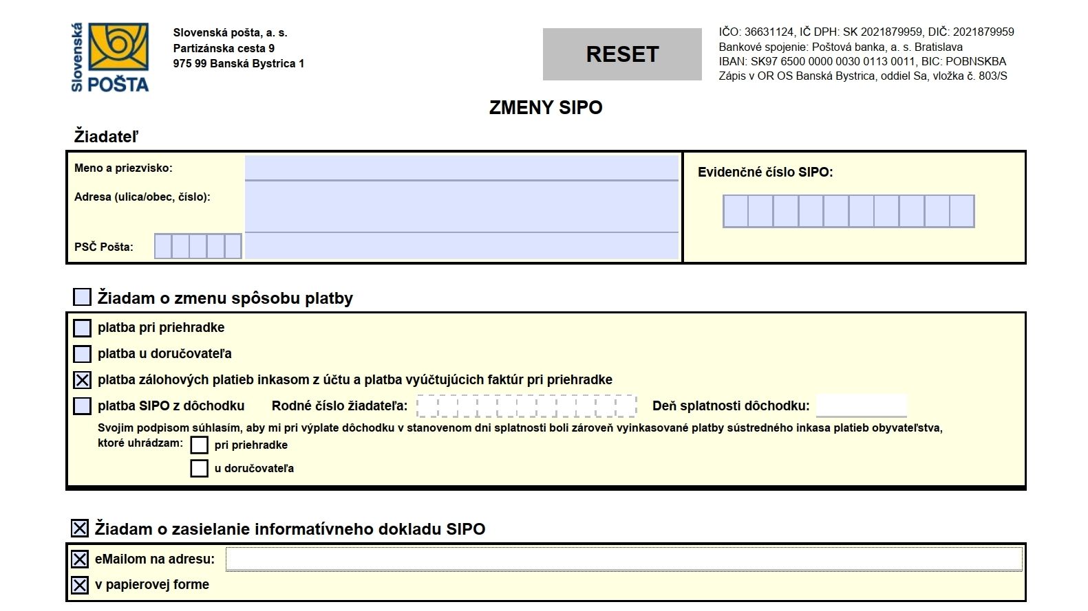 sipo platba cez účet či internet banking